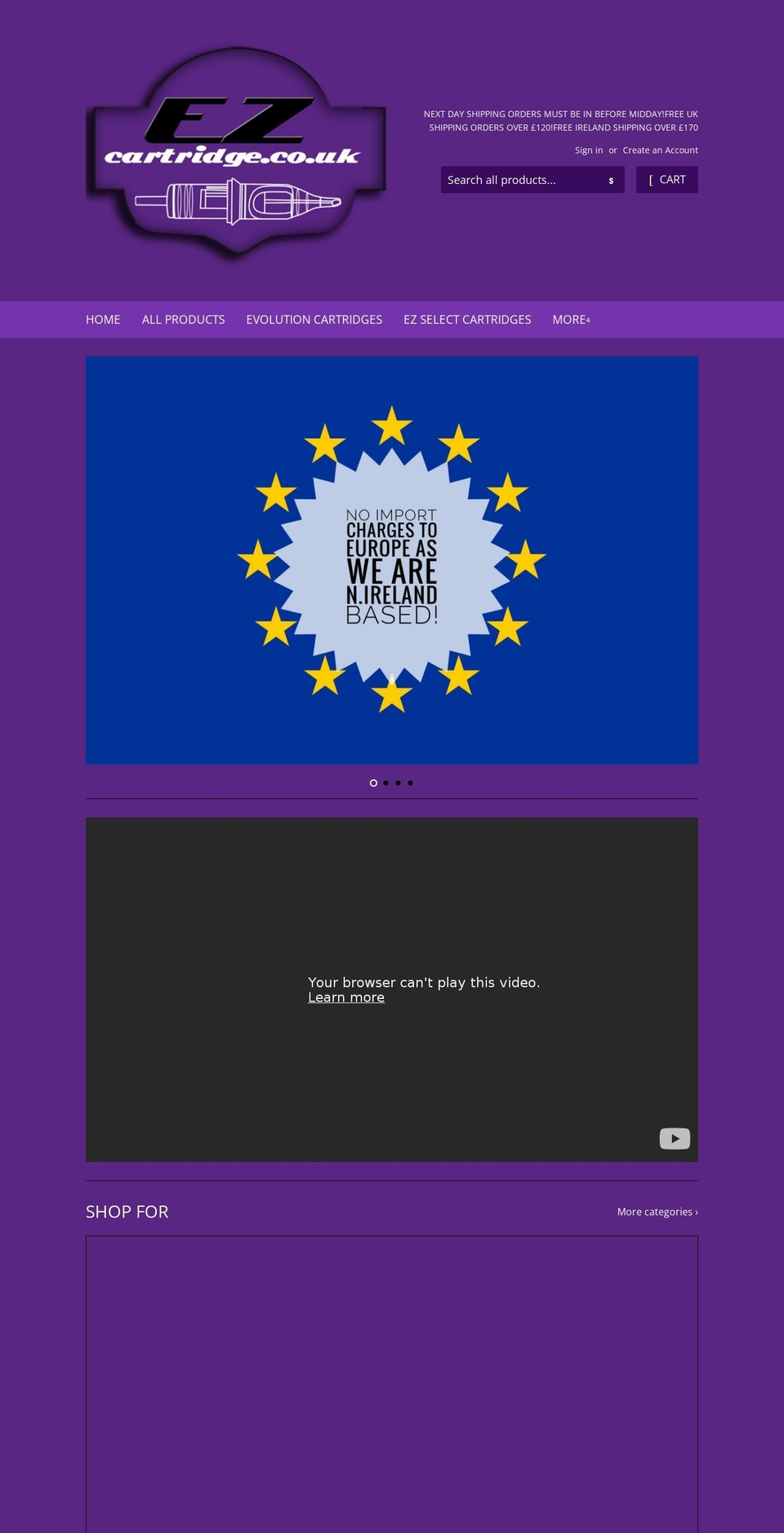 ezcartridge.co.uk shopify website screenshot