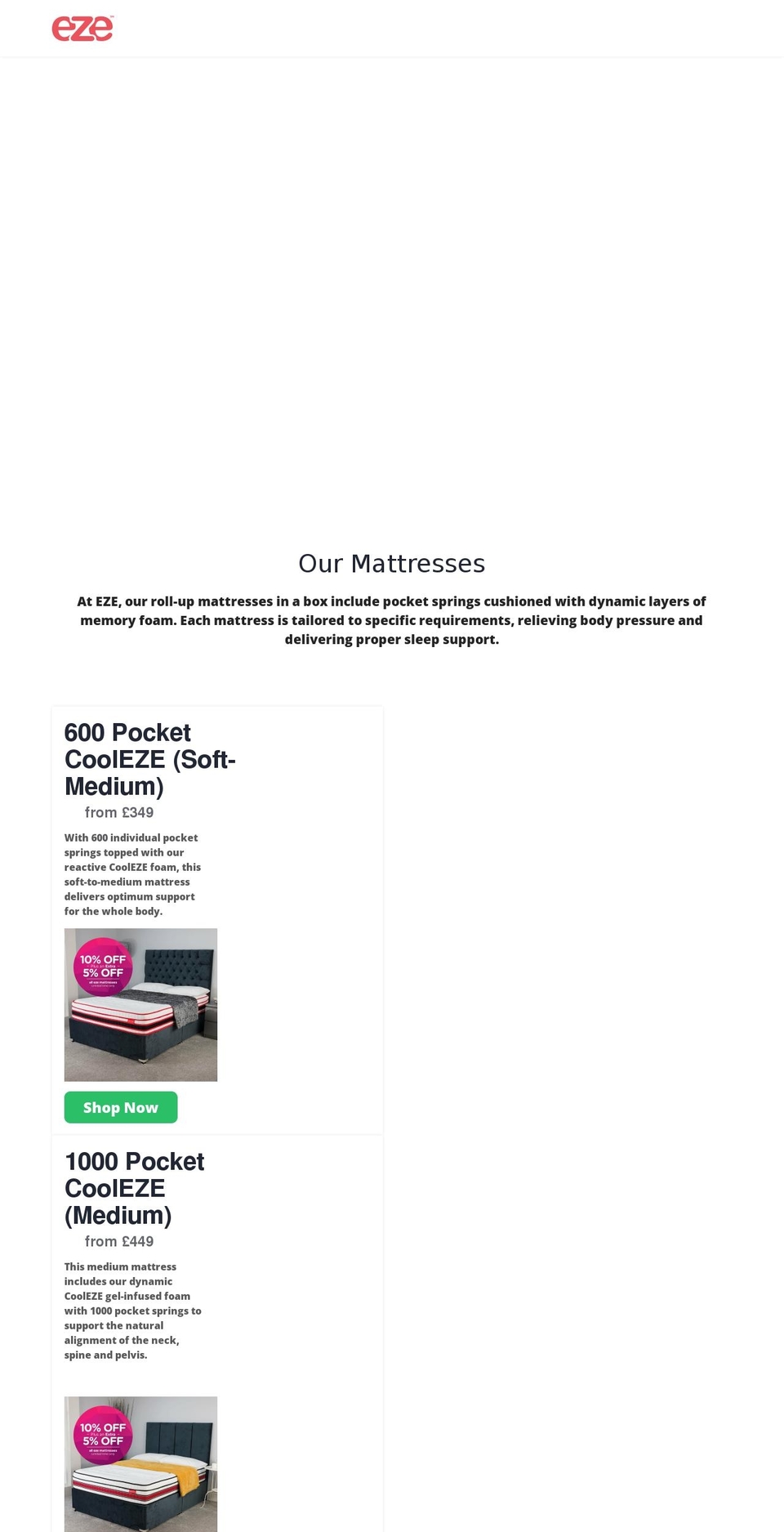 ezemattress.com shopify website screenshot