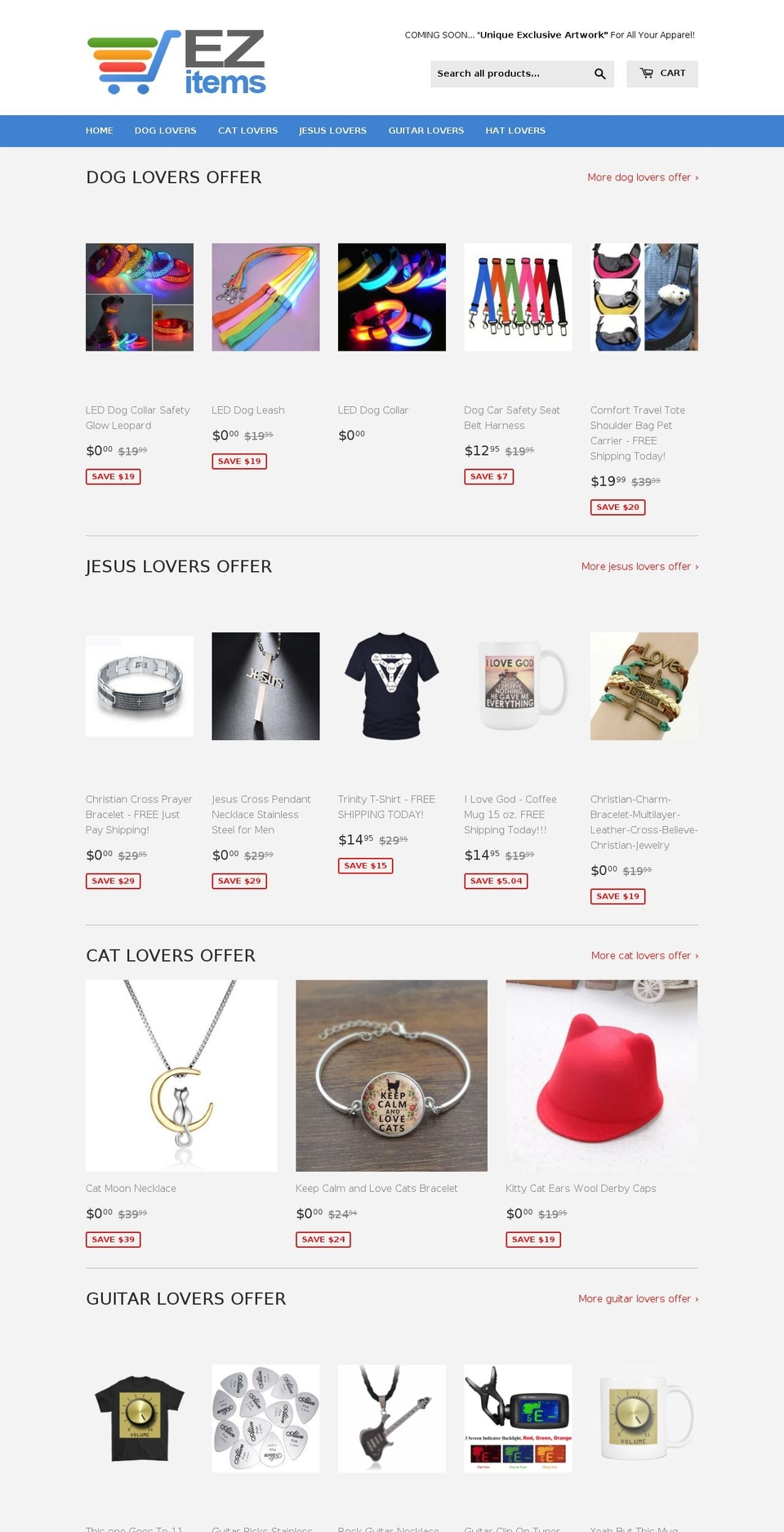 ezitems.com shopify website screenshot
