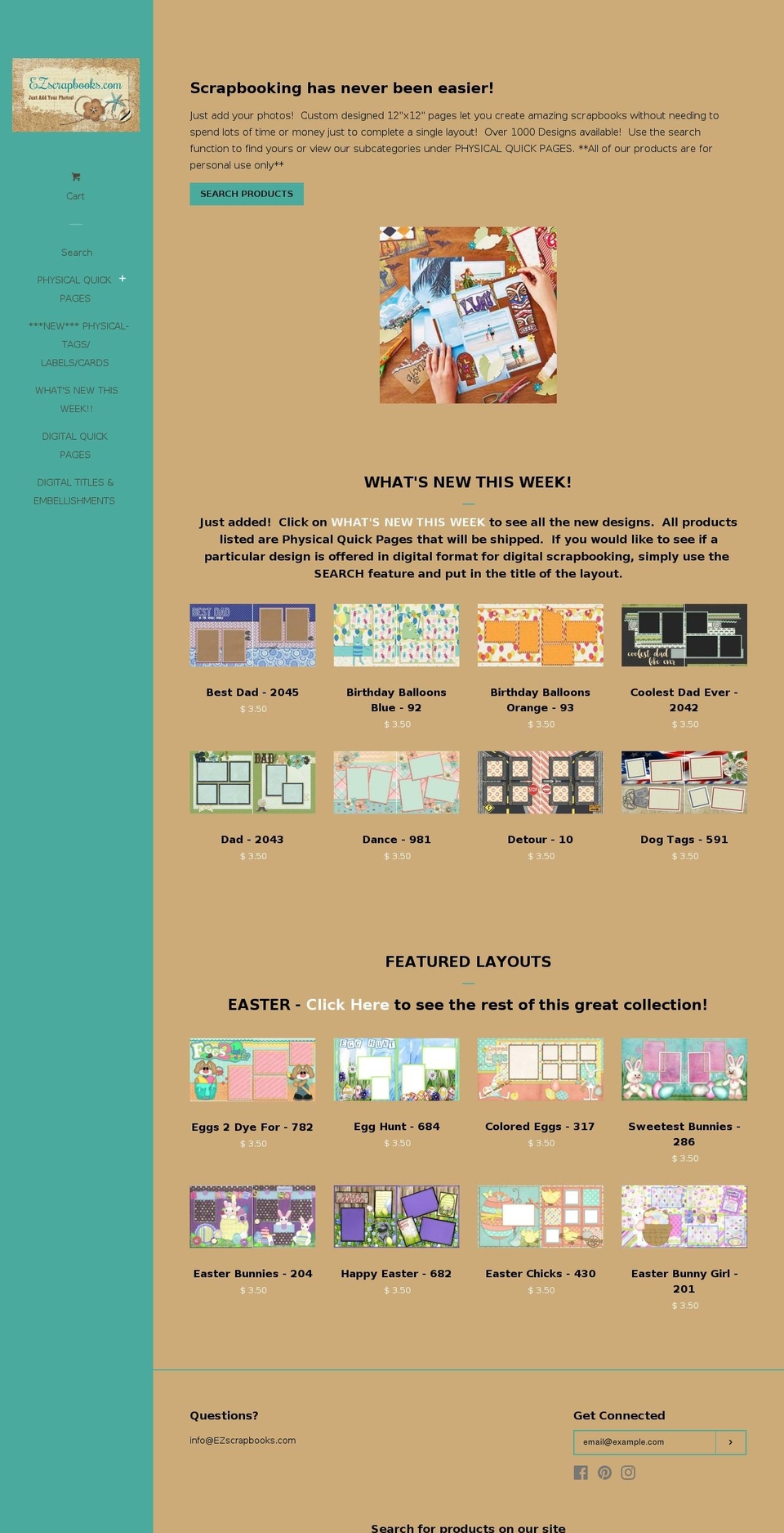 ezscrapbooks.com shopify website screenshot