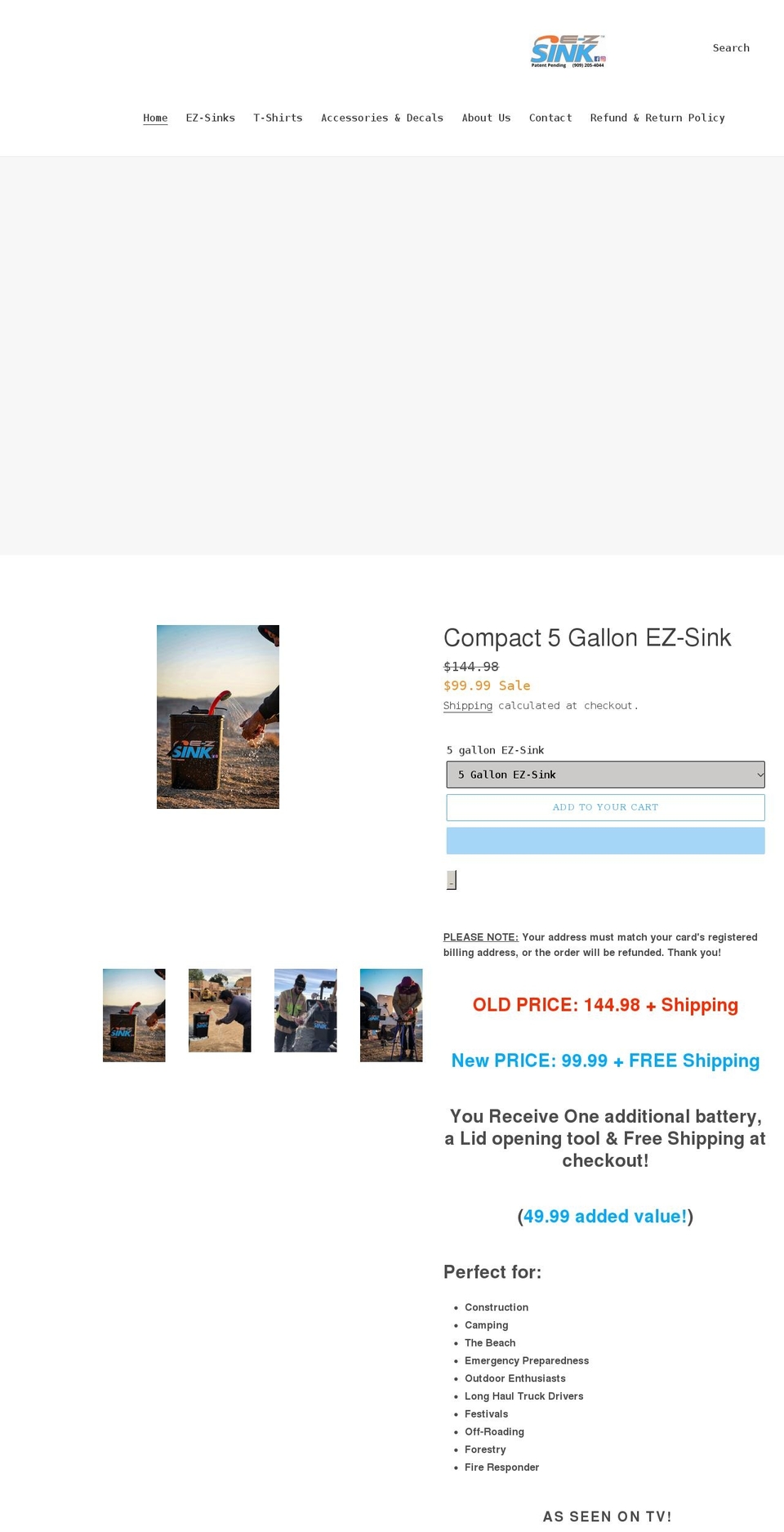 ezsink.net shopify website screenshot