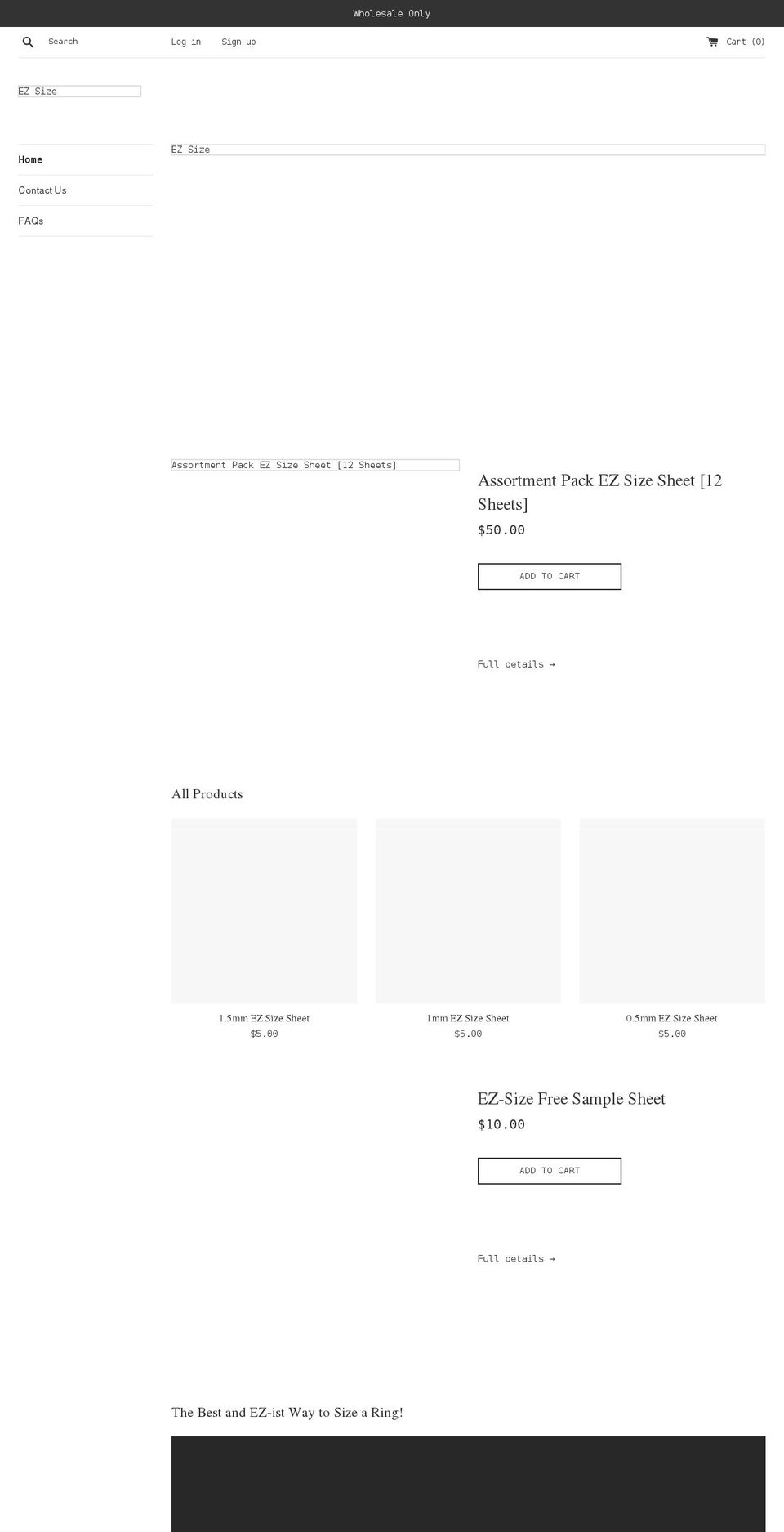 ezsize.net shopify website screenshot