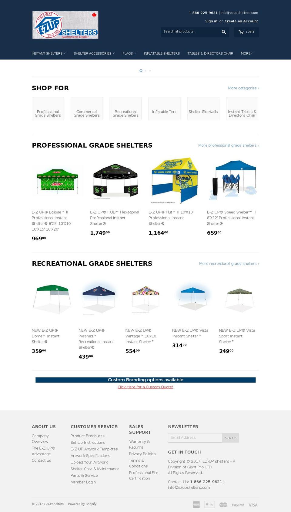 ezupshelters.com shopify website screenshot