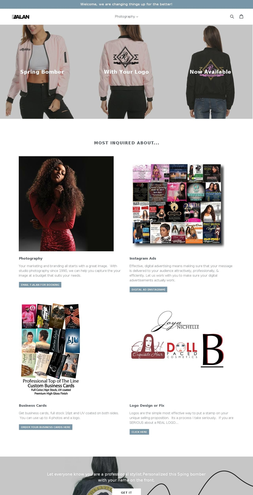 f-alan.com shopify website screenshot