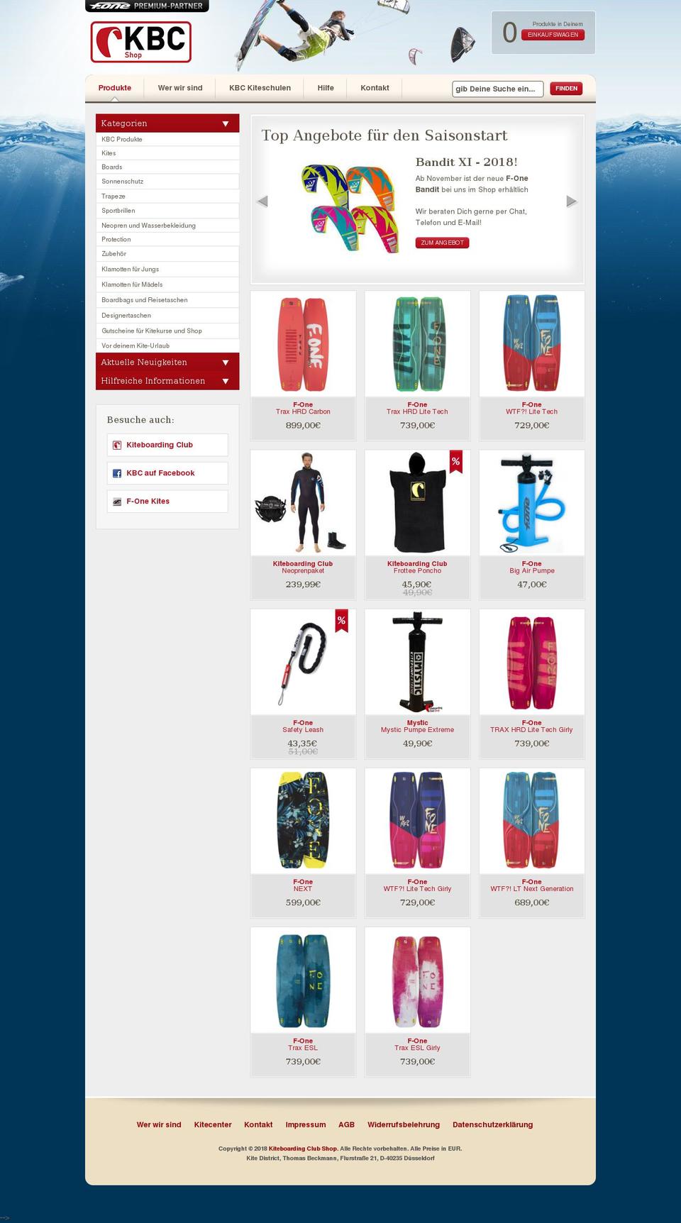 f-one-kites.de shopify website screenshot