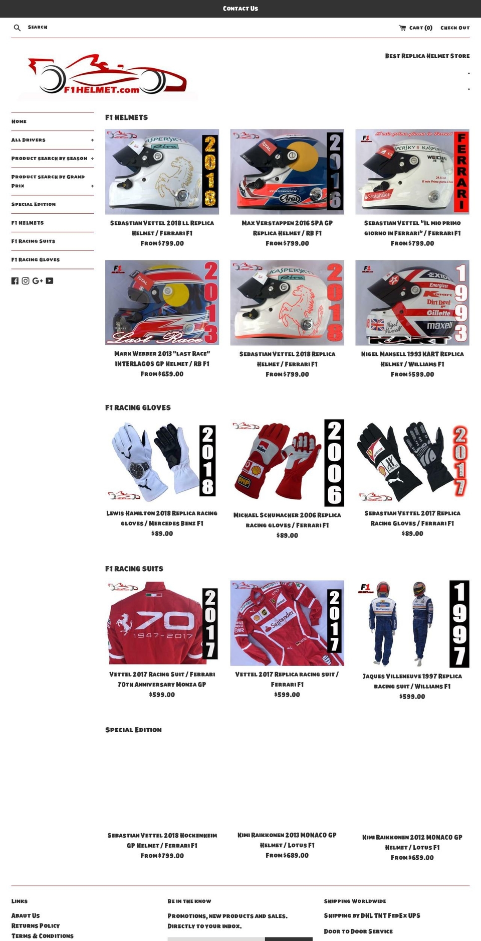 f1helmet.com — Shopify storefront screenshot