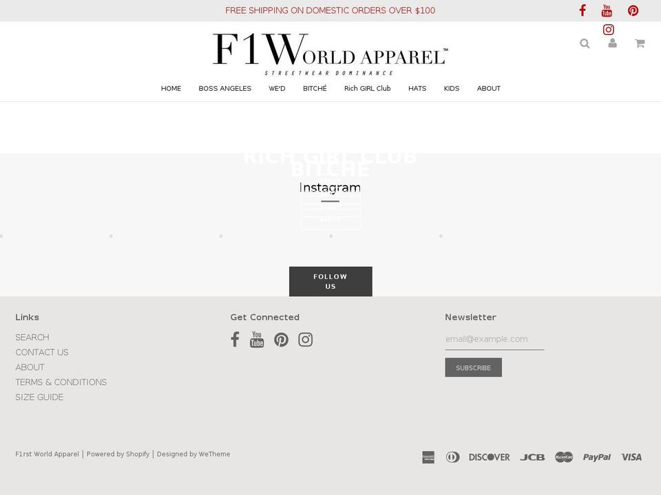 f1wapparel.com shopify website screenshot