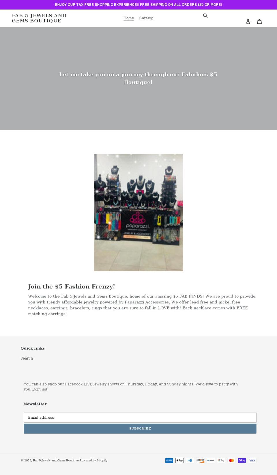 fab5jewelsandgemsboutique.com shopify website screenshot