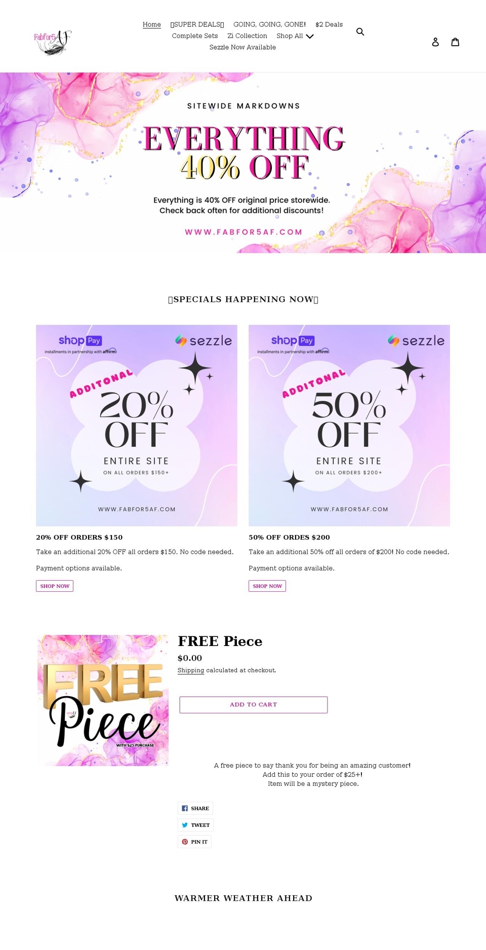 fabfor5af.com shopify website screenshot