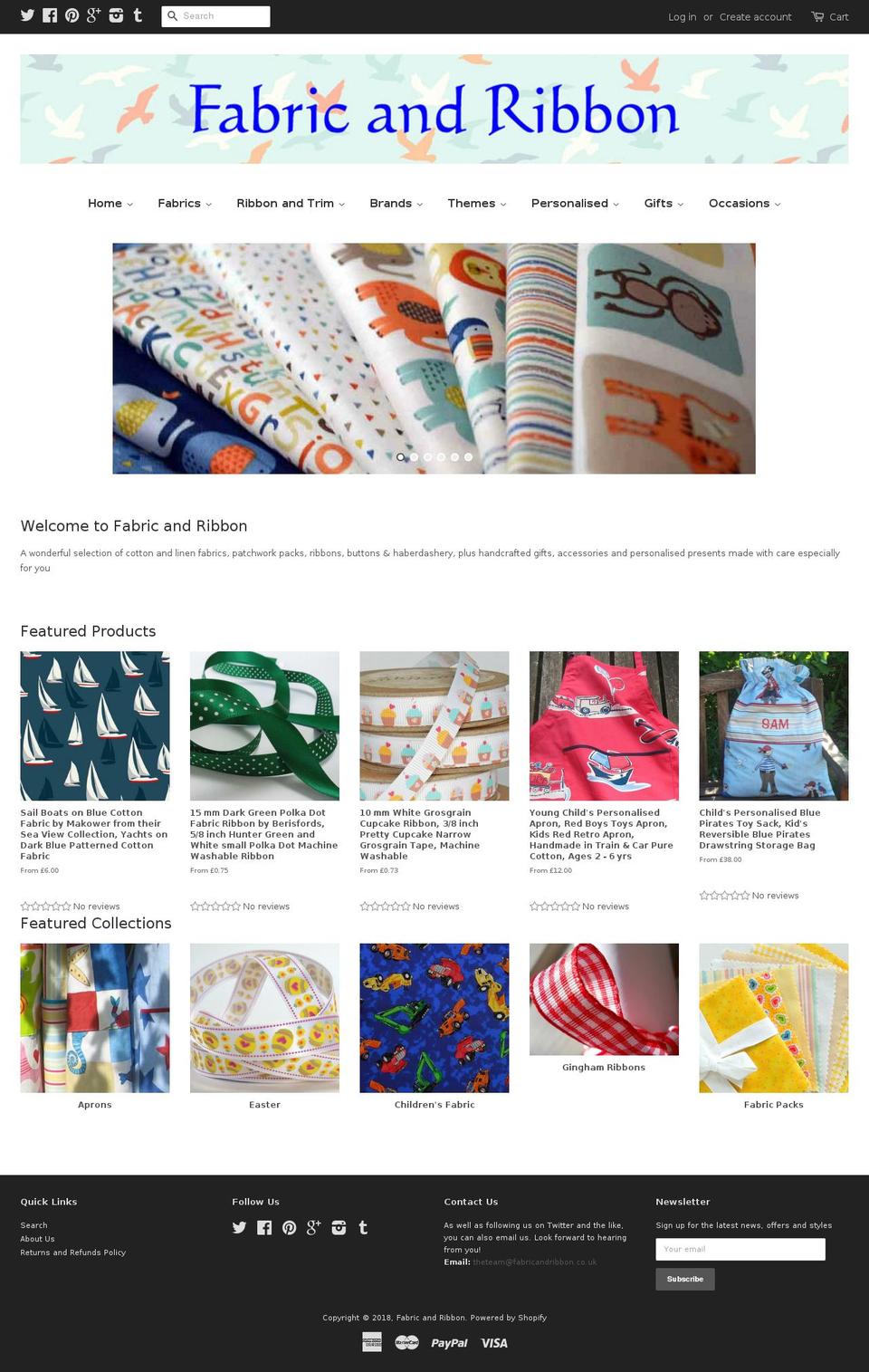 fabricandribbon.co.uk shopify website screenshot