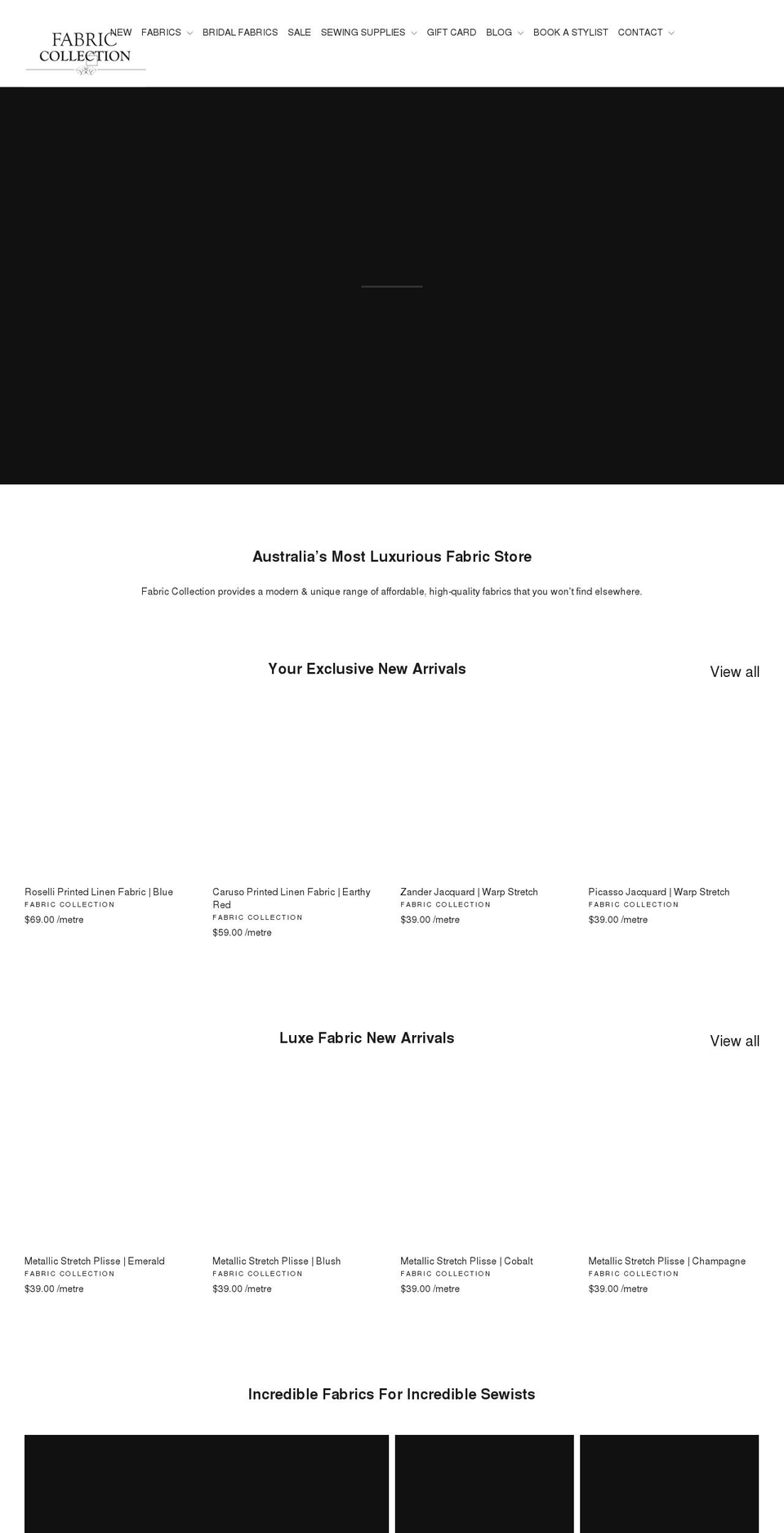 fabriccollection.com.au shopify website screenshot