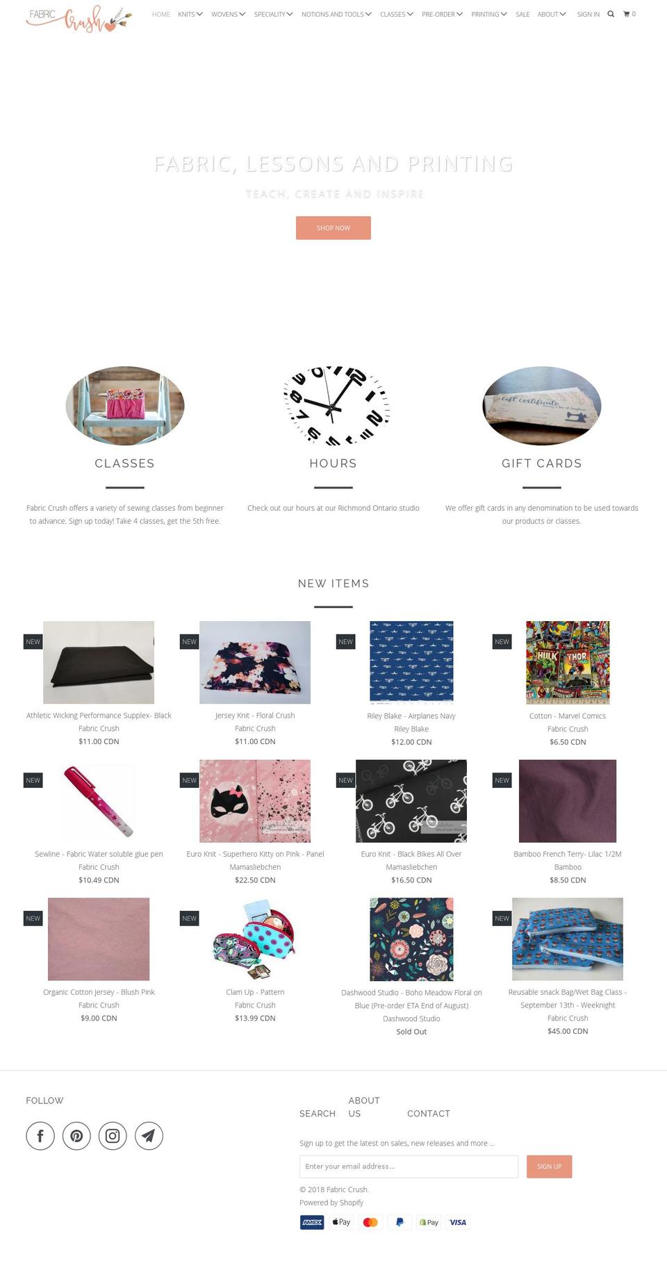 fabriccrush.ca shopify website screenshot