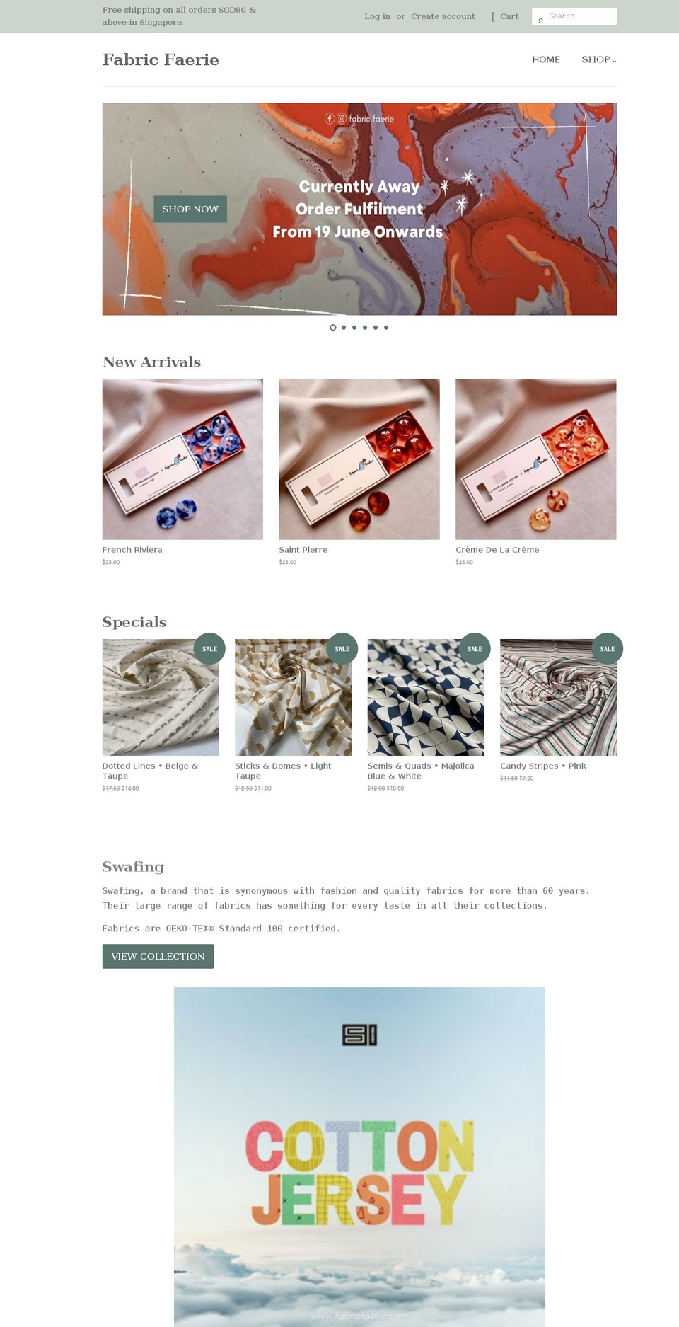 fabricfaerie.com shopify website screenshot