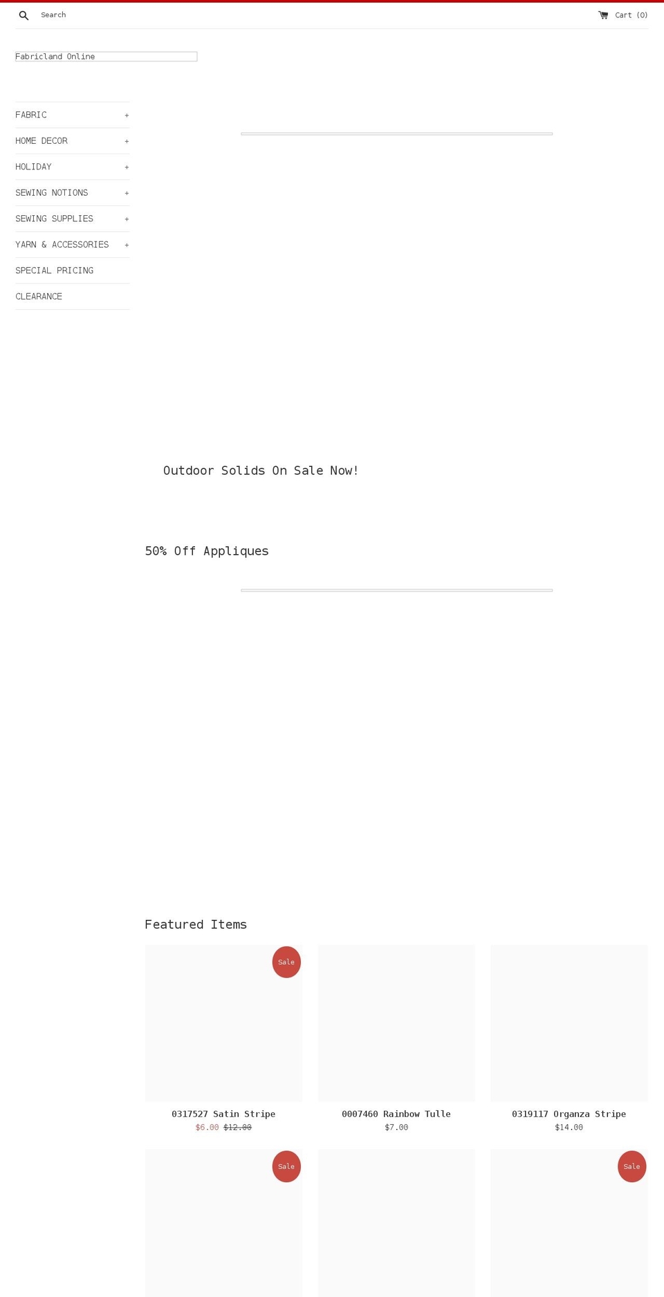 fabriclandonline.com shopify website screenshot