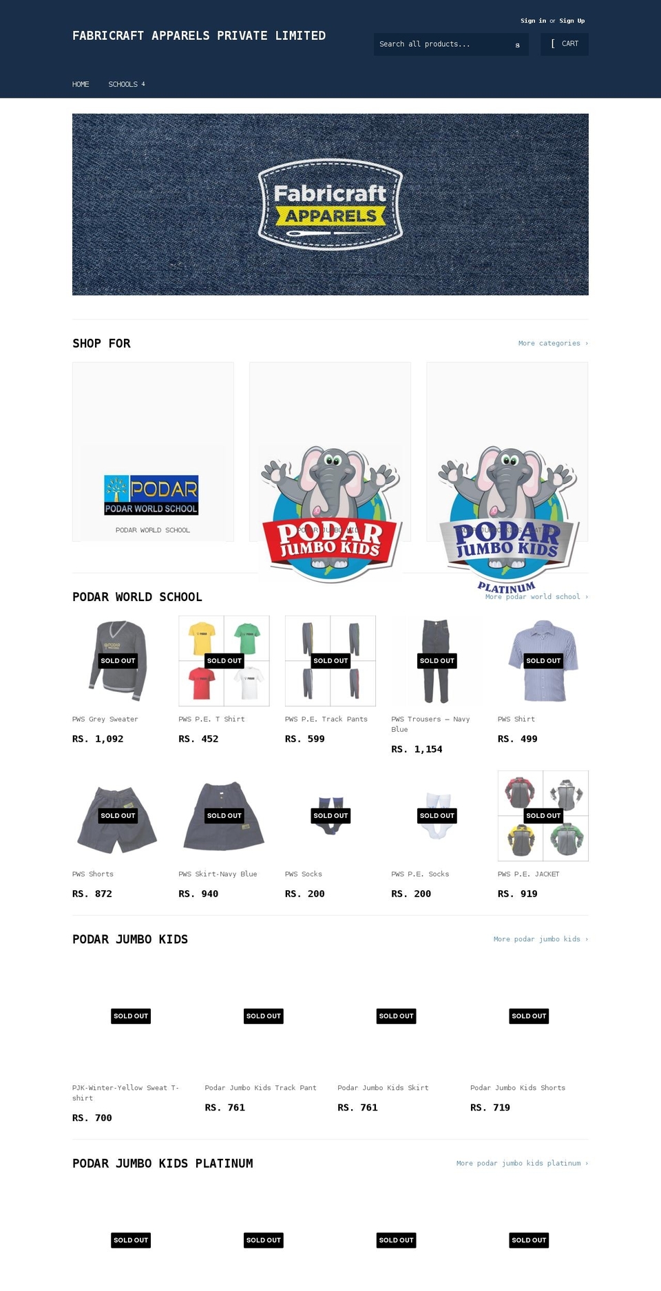 fabricraftapparels.com shopify website screenshot