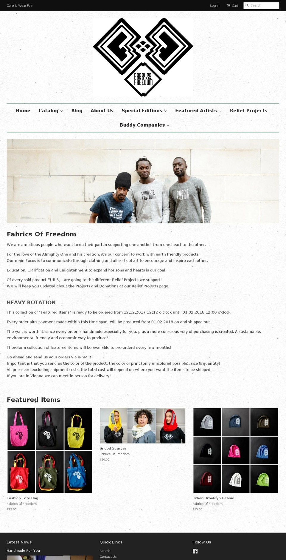 fabrics-of-freedom.com shopify website screenshot