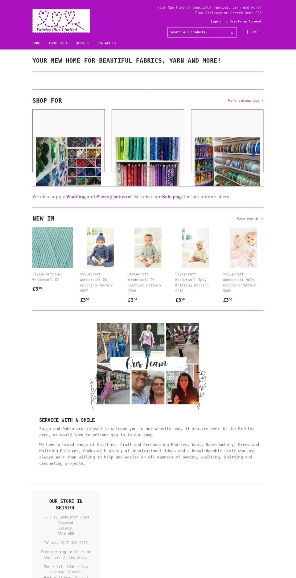 fabrics-plus.co.uk shopify website screenshot