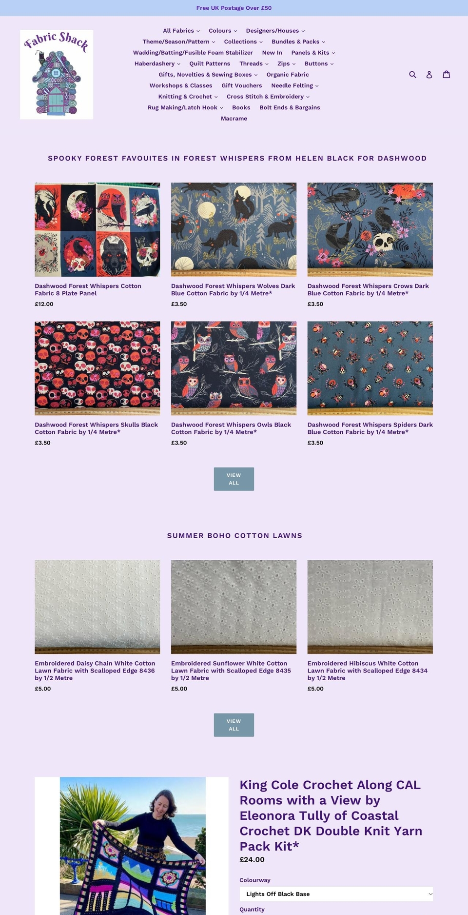 fabricshack.co.uk shopify website screenshot