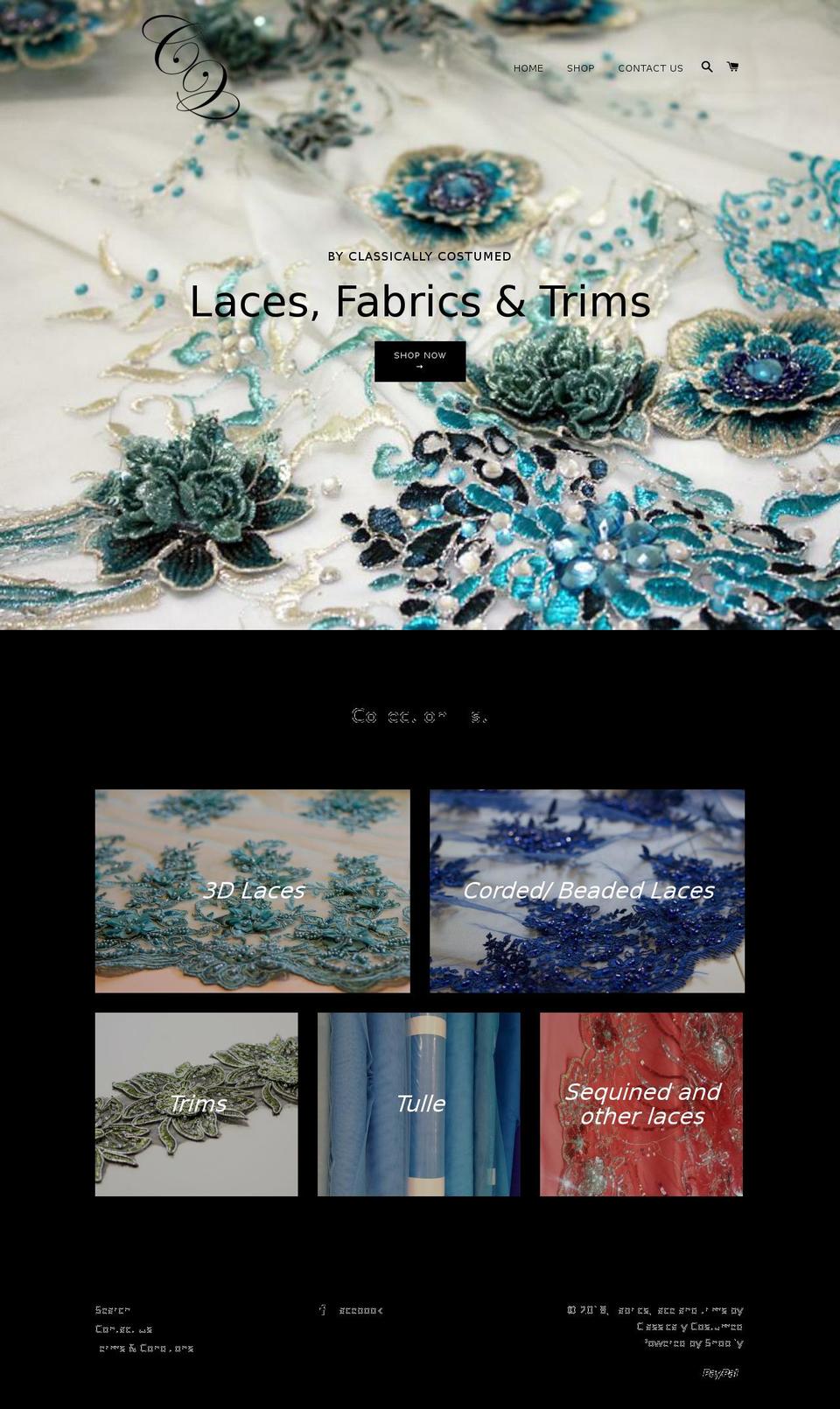 fabricslaceandtrimsbyclassicallycostumed.com — Shopify storefront screenshot