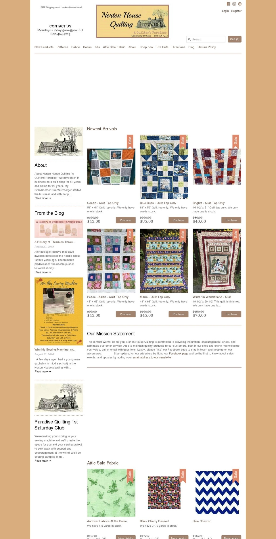fabricstoreinvermont.com — Shopify storefront screenshot