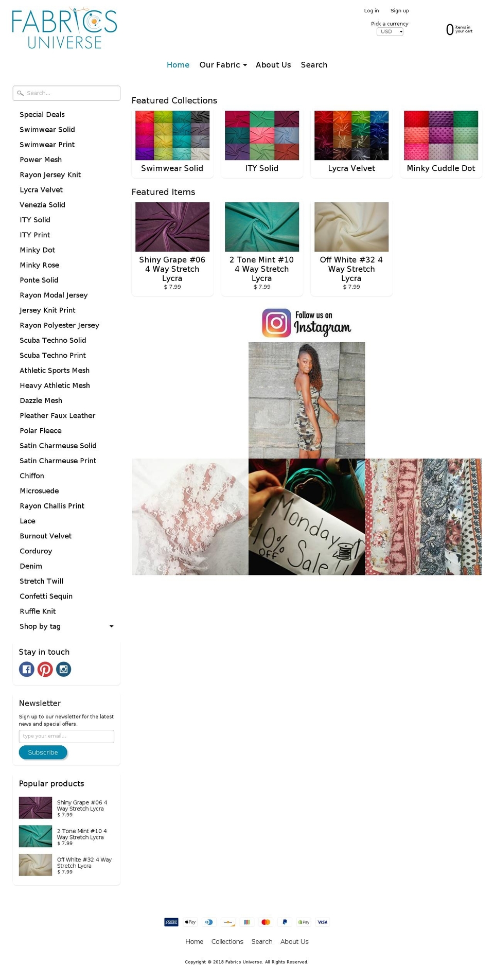 fabricsuniverse.com — Shopify storefront screenshot