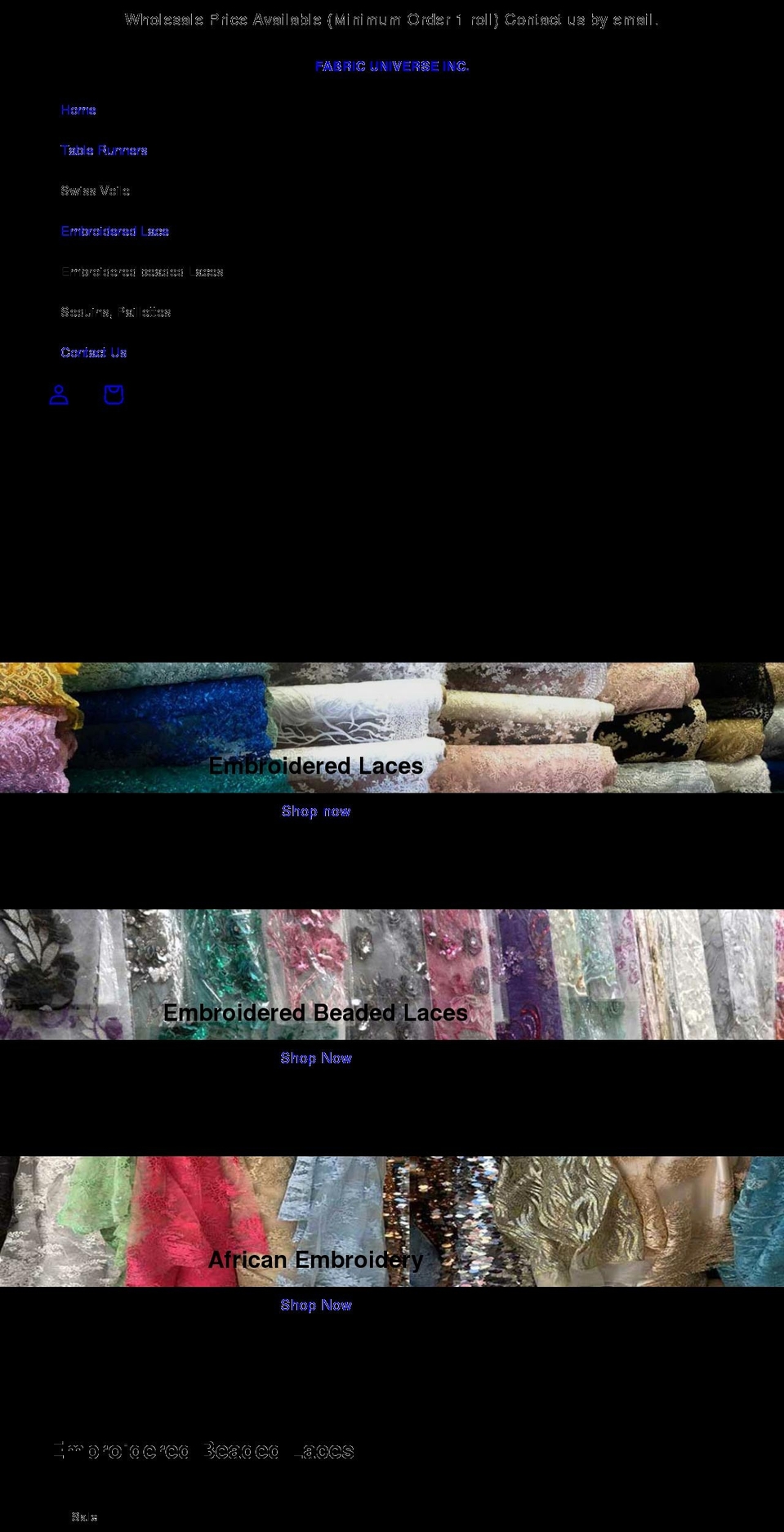 fabricuniverseinc.com shopify website screenshot