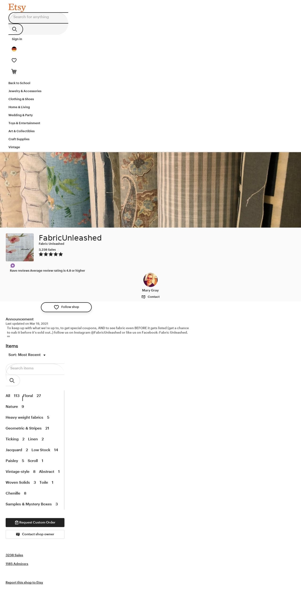 fabricunleashed.com shopify website screenshot