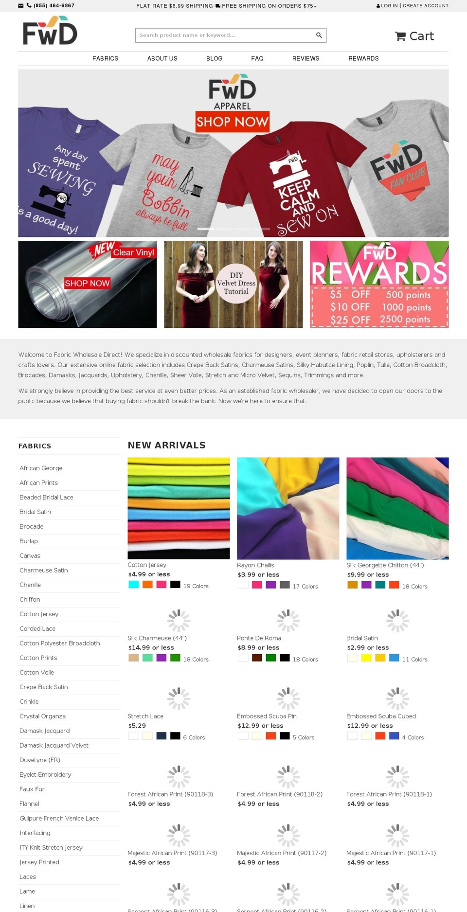 Boost Shopify theme site example fabricwholesaledirect.com