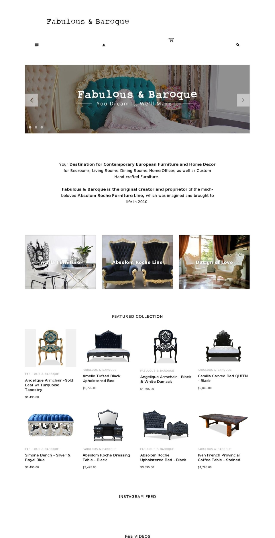fabulousandbaroquefurniture.com — Shopify storefront screenshot