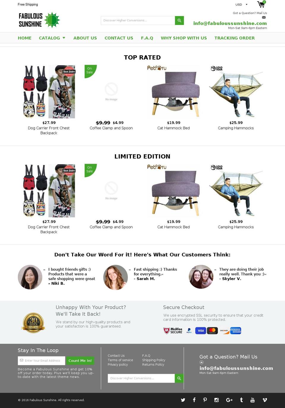 fabuloussunshine.com — Shopify storefront screenshot