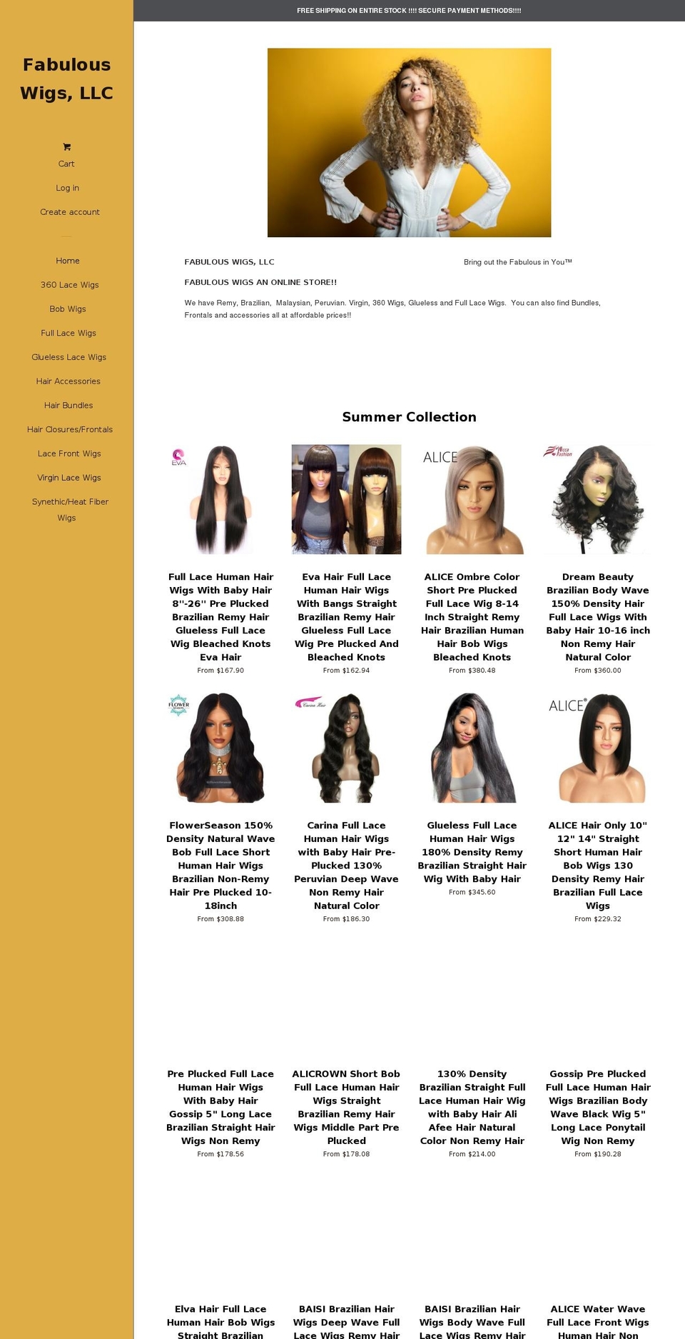 fabulouswigs.com — Shopify storefront screenshot