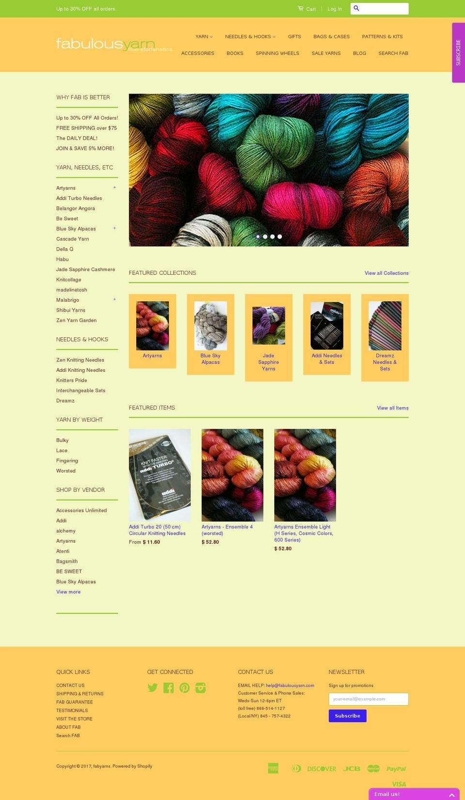 fabyarns.com shopify website screenshot