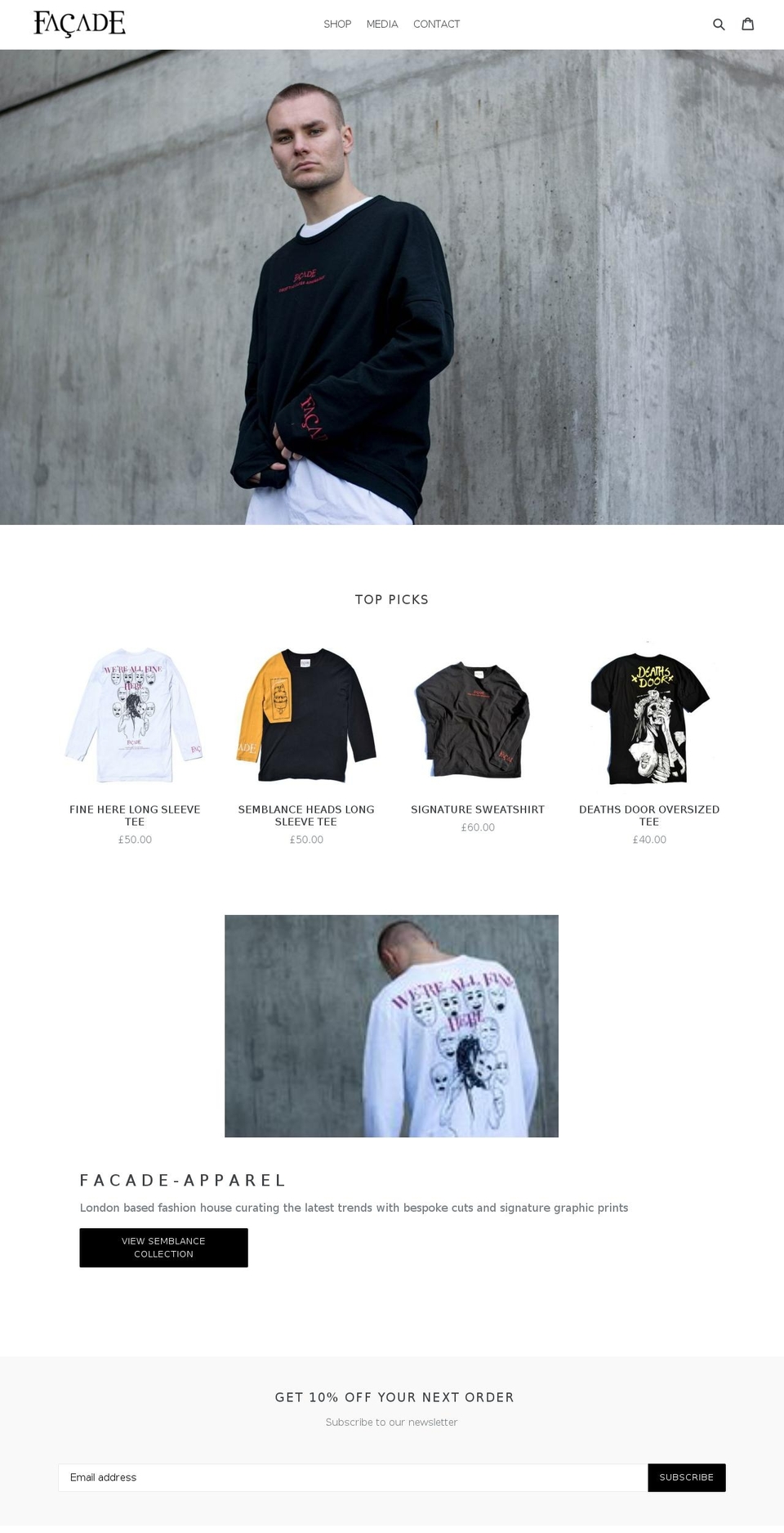 facadeapparel.com — Shopify storefront screenshot