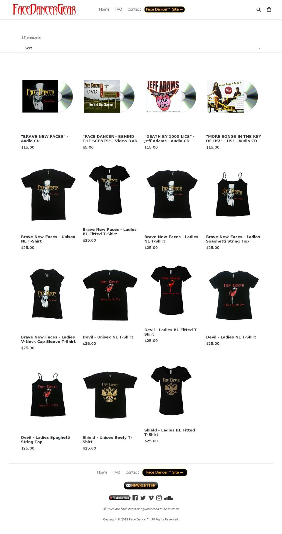 facedancergear.com — Shopify storefront screenshot