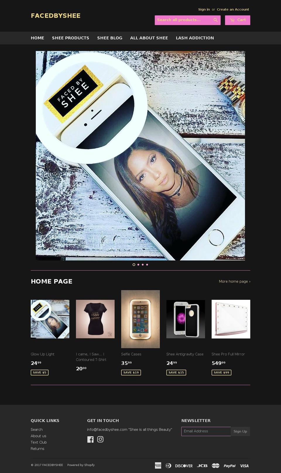 facedbyshee.com shopify website screenshot