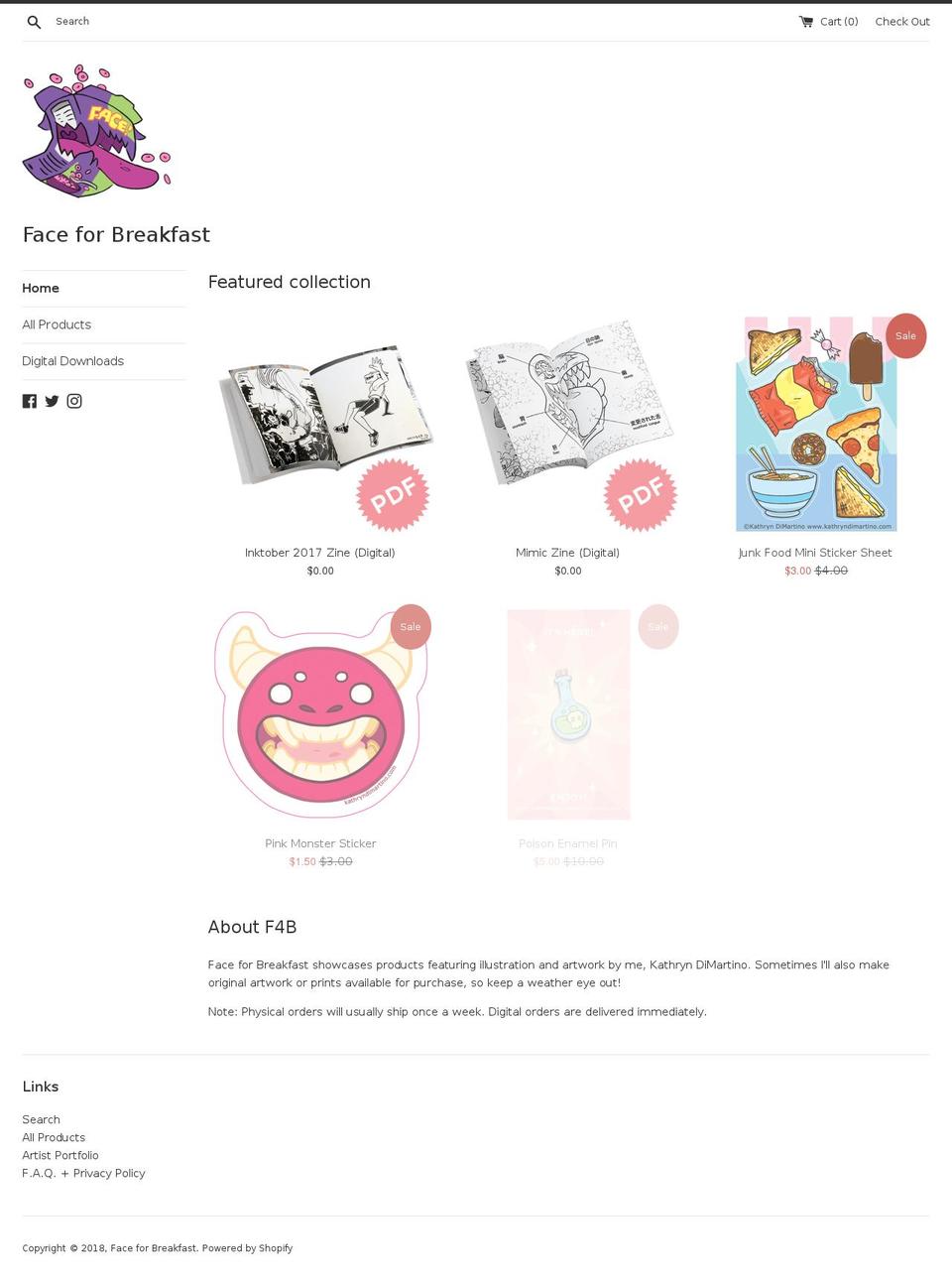 faceforbreakfast.com — Shopify storefront screenshot