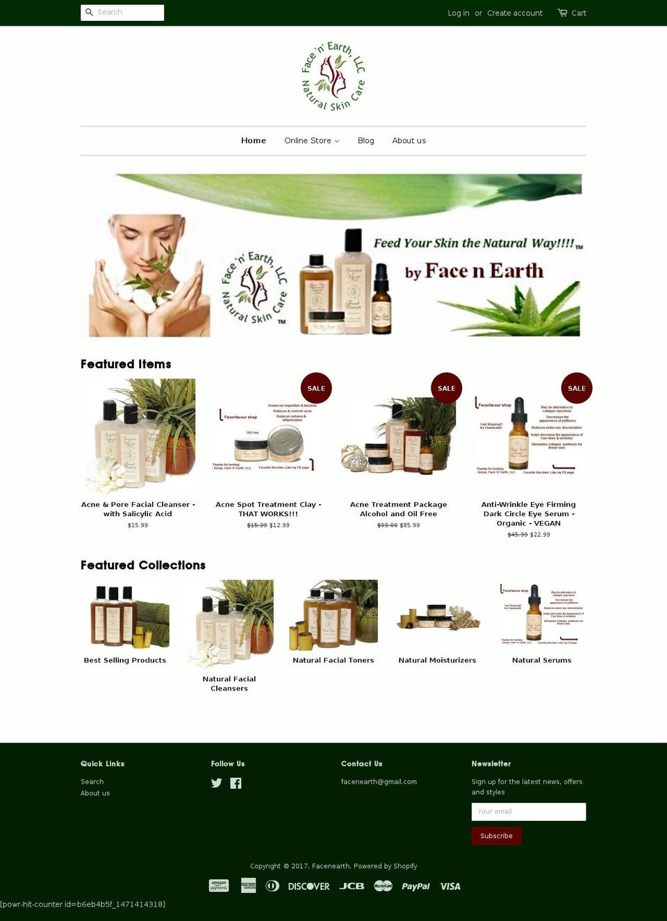 facenearth.com shopify website screenshot