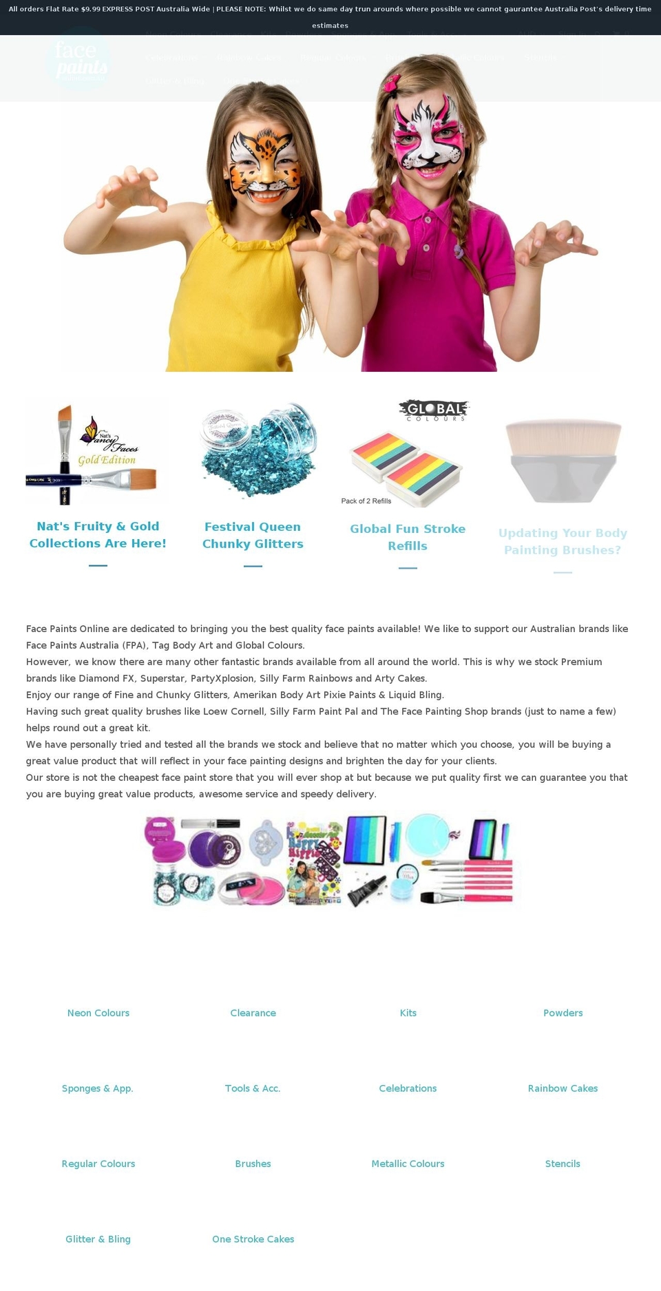 facepaintsonline.com.au shopify website screenshot