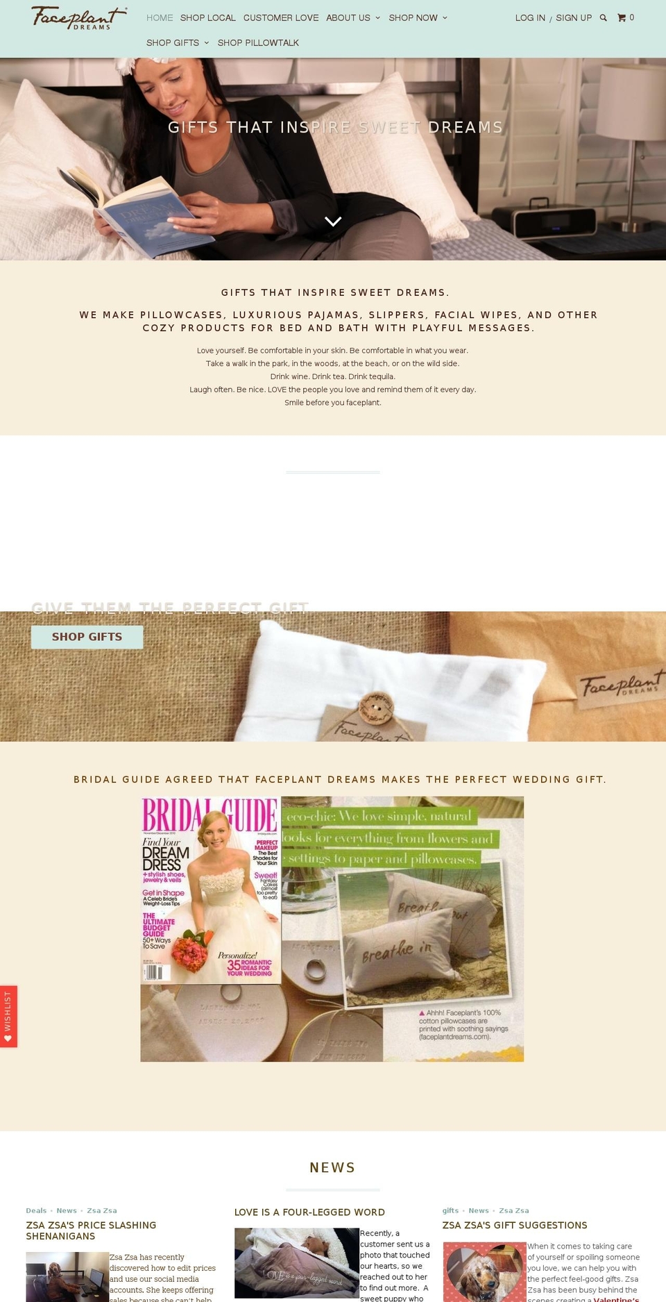 faceplantdreams.com shopify website screenshot