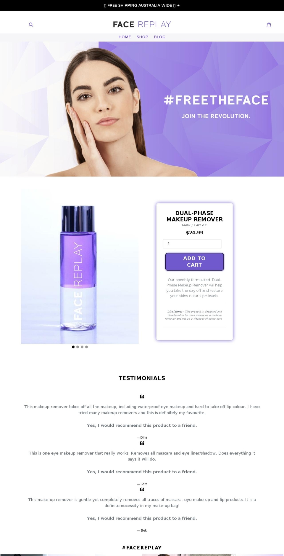facereplay.com — Shopify storefront screenshot