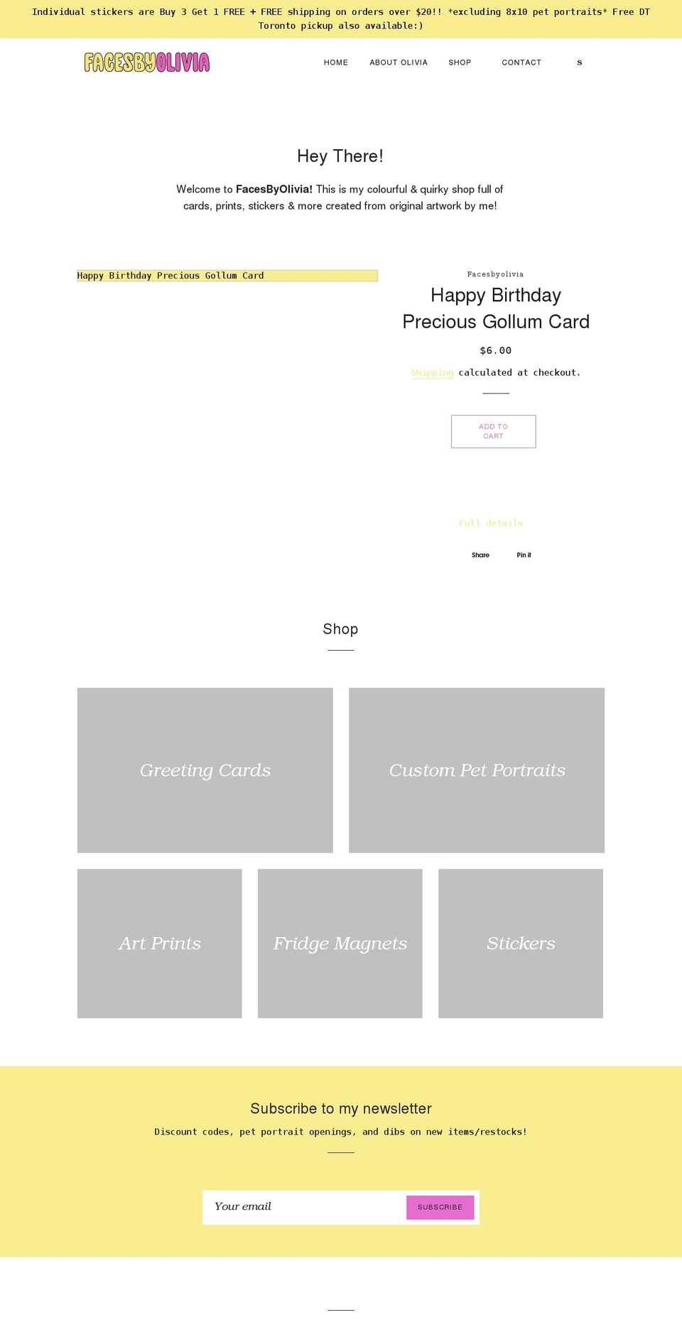 facesbyolivia.com shopify website screenshot