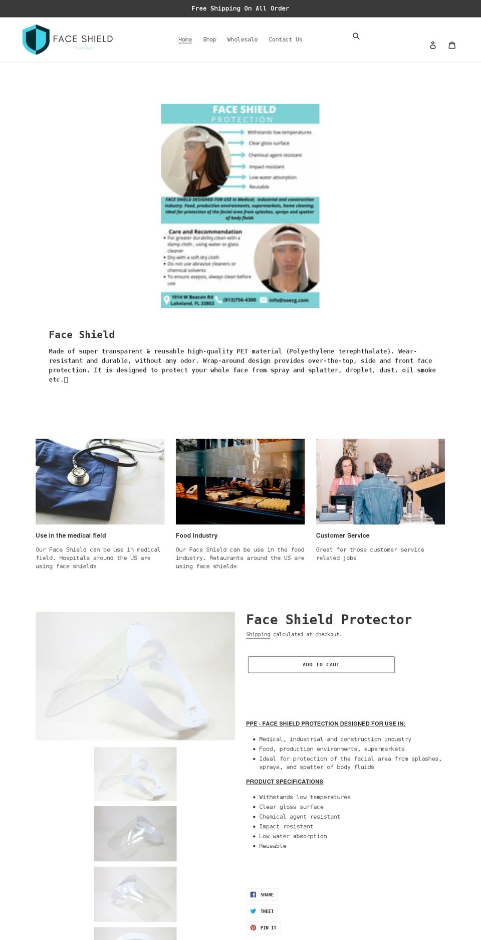 faceshieldfl.com shopify website screenshot