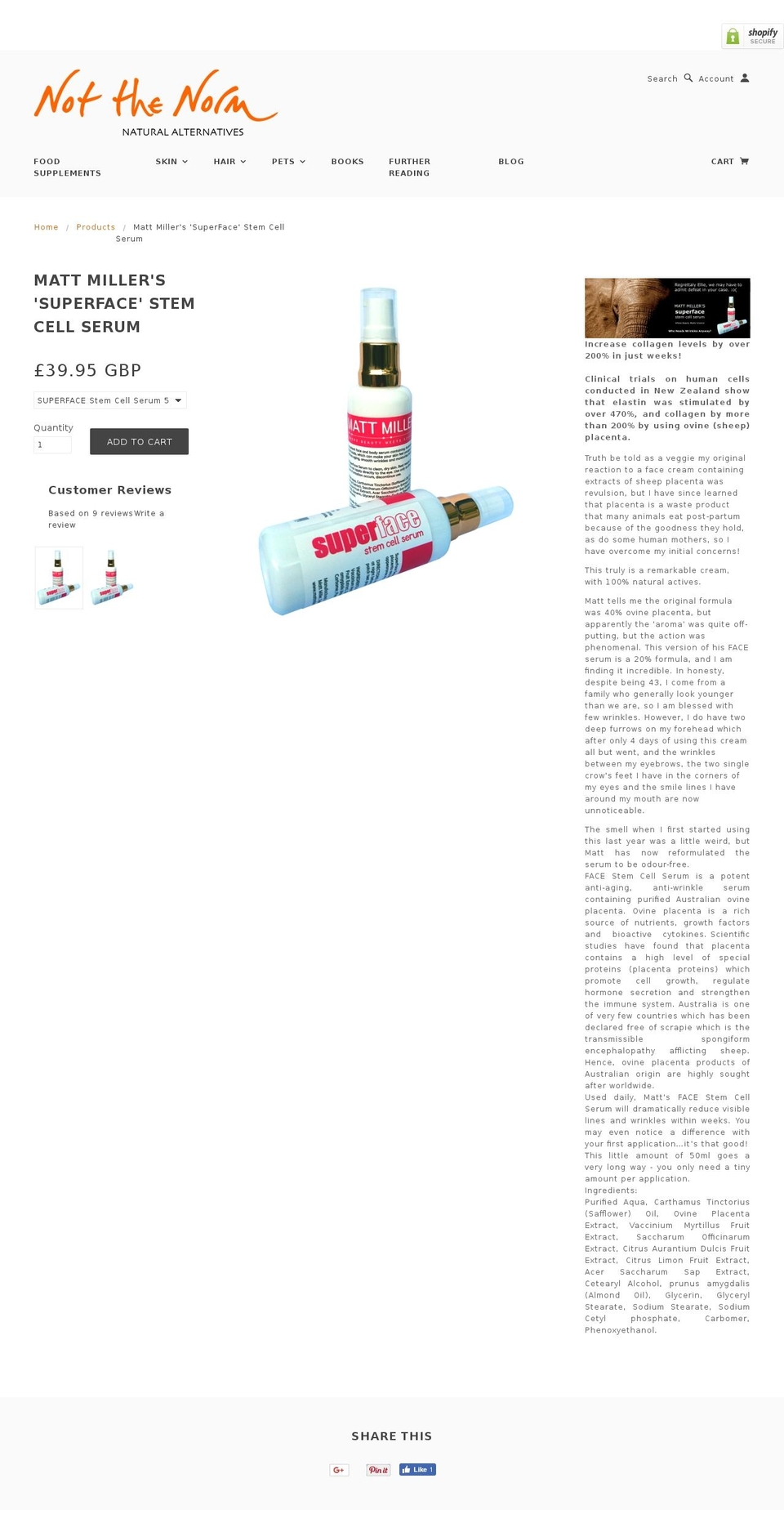 facestemcellserum.com — Shopify storefront screenshot