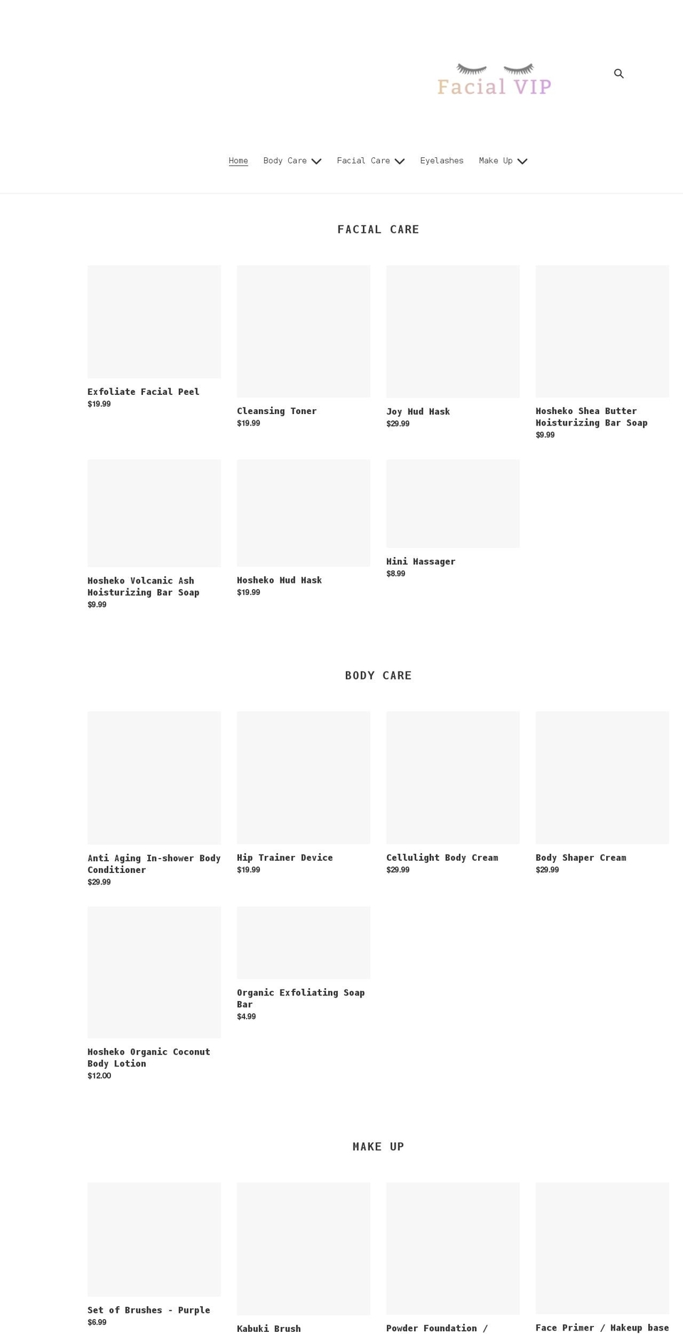 facialvip.com shopify website screenshot