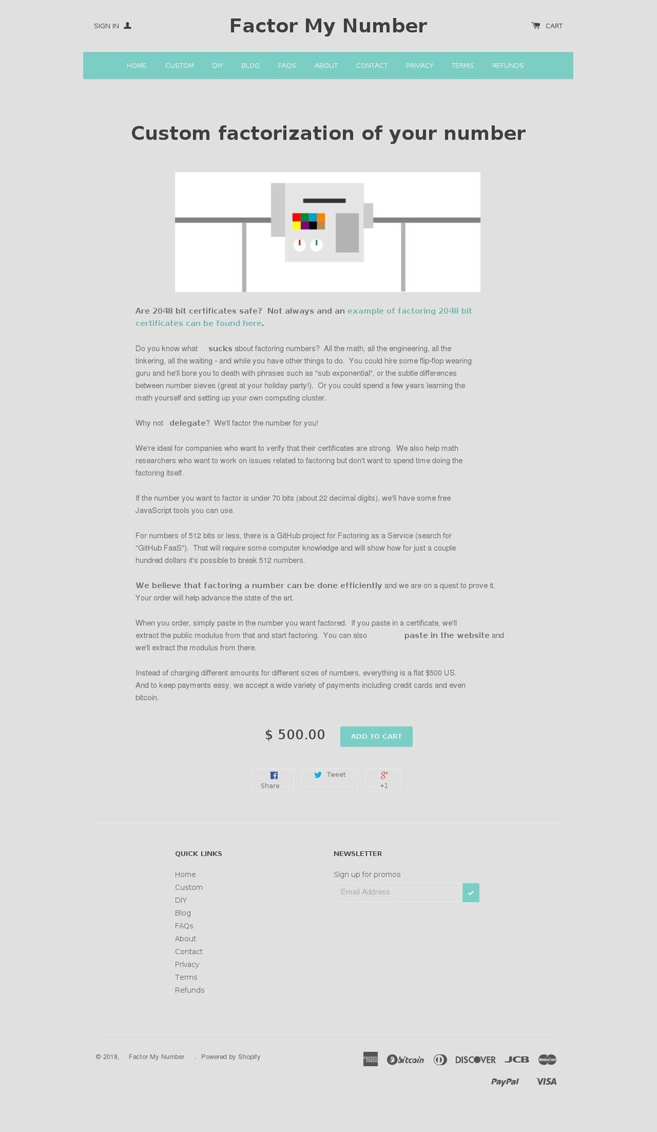 factormynumber.com — Shopify storefront screenshot