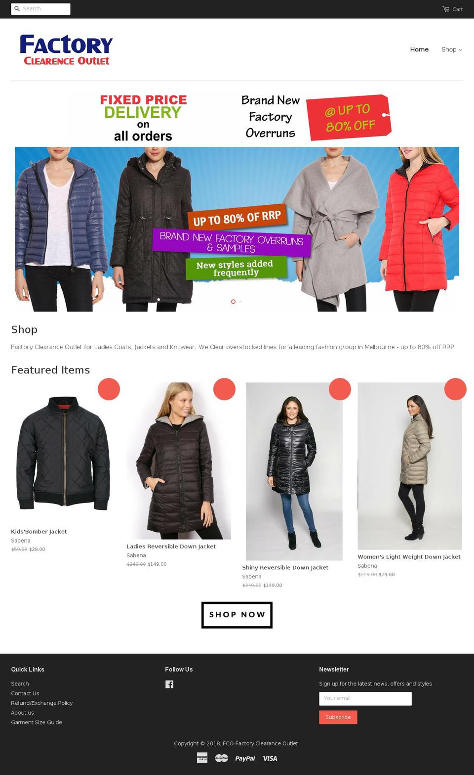 factoryclearanceoutlet.com — Shopify storefront screenshot