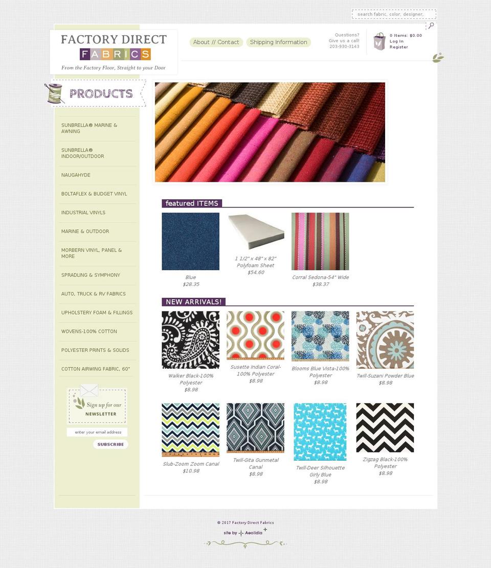 factorydirectfabrics.com shopify website screenshot