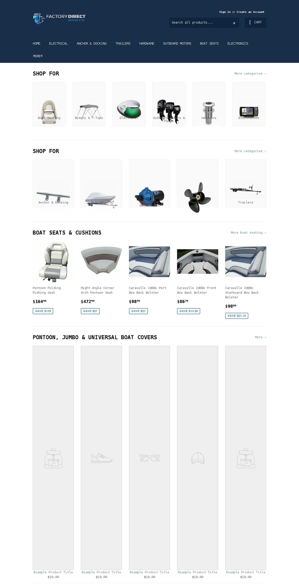 factorydirectmarineparts.com shopify website screenshot