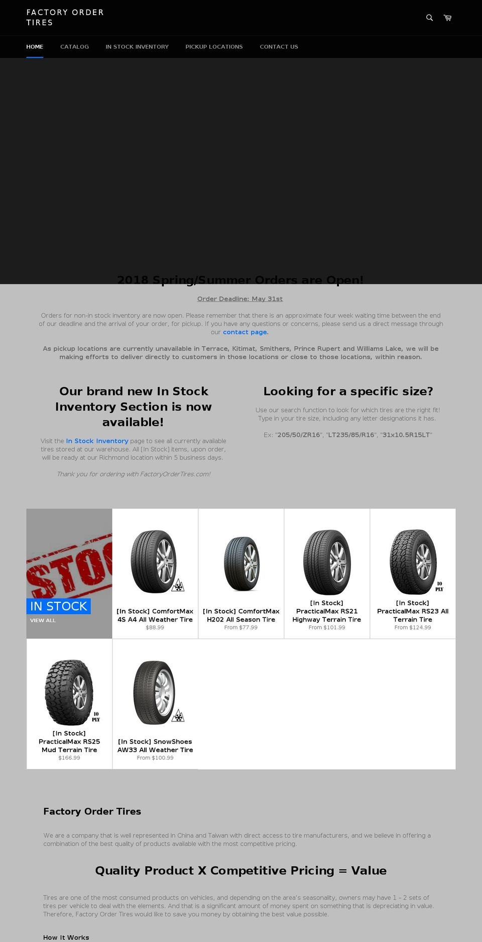 factoryordertires.com — Shopify storefront screenshot
