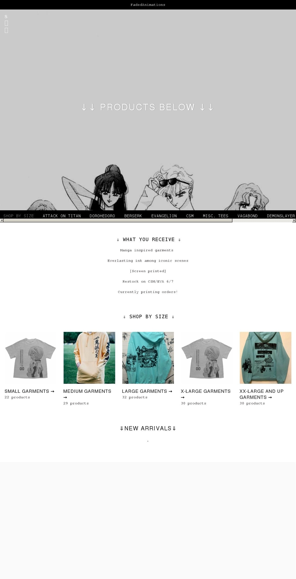 fadedanimations.com shopify website screenshot